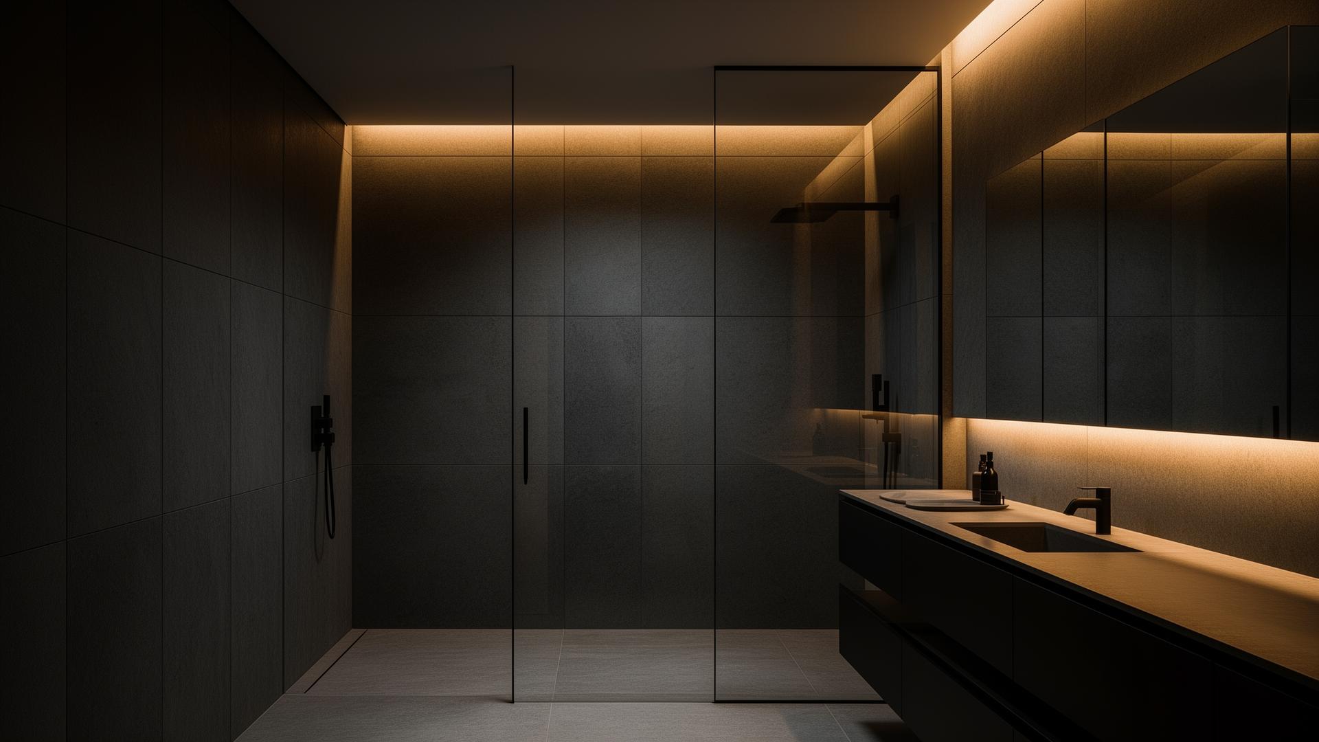 Modernes dunkles Badezimmer